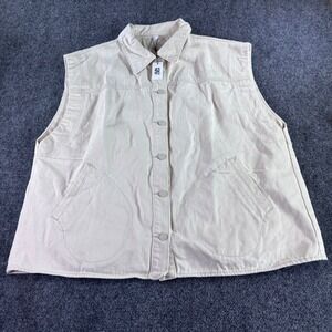 Foxy Kind Denim Vest Mens Large Cream Cotton Utility Button Front New With Tags